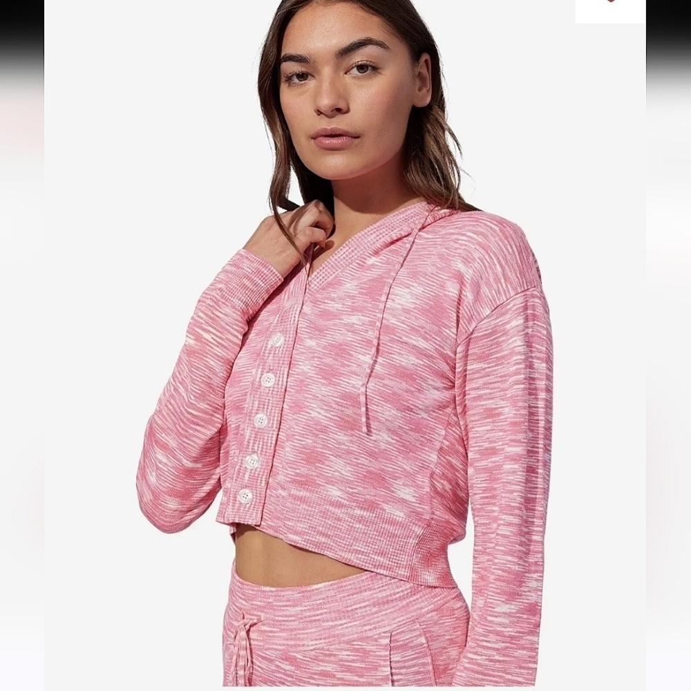 Eleven by Venus Williams‎ Love Buzz Pink Space Dye Cropped Hooded Knit Cardigan